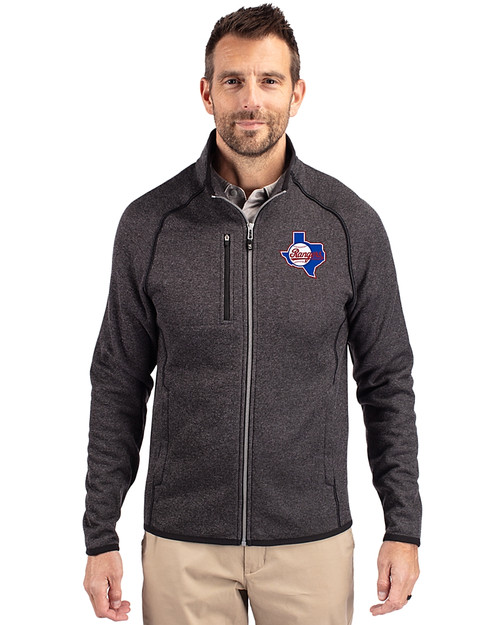 Texas Rangers Cooperstown Cutter & Buck Mainsail Sweater-Knit Mens Big and Tall Full Zip Jacket Charcoal Heather Front