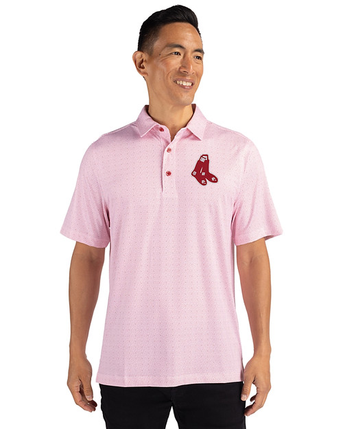 Boston Red Sox Cooperstown Cutter & Buck Pike Double Dot Print Stretch Mens Polo Cardinal Red Front