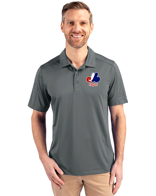 Montreal Expos Cooperstown Cutter & Buck Prospect Eco Textured Stretch Recycled Mens Big & Tall Polo Elemental Grey Front