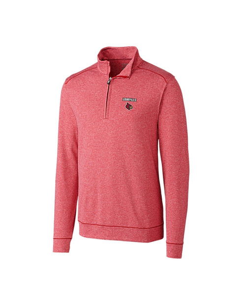 Louisville Cardinals Cutter & Buck Shoreline Heathered Quarter Zip Mens Pullover Cardinal Red Heather Mannequin