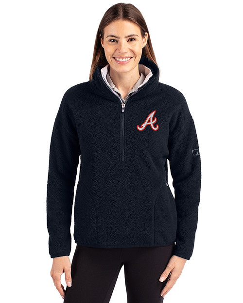 Atlanta Braves Cooperstown Cutter & Buck Cascade Eco Fleece Womens Pullover Jacket Navy Blue Front
