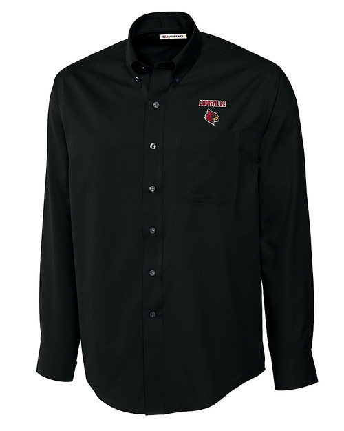 Louisville Cardinals Cutter & Buck Epic Easy Care Fine Twill Mens Long Sleeve Dress Shirt Black Mannequin
