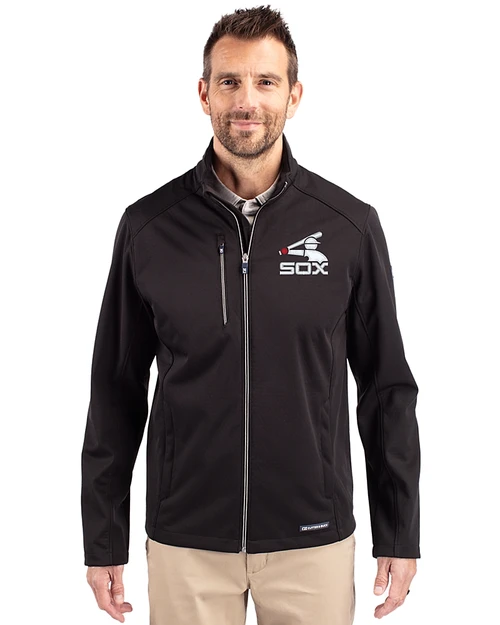 Chicago White Sox Cooperstown Cutter & Buck Evoke Recycled Honeycomb Fleece Mens Full Zip Jacket Black Front