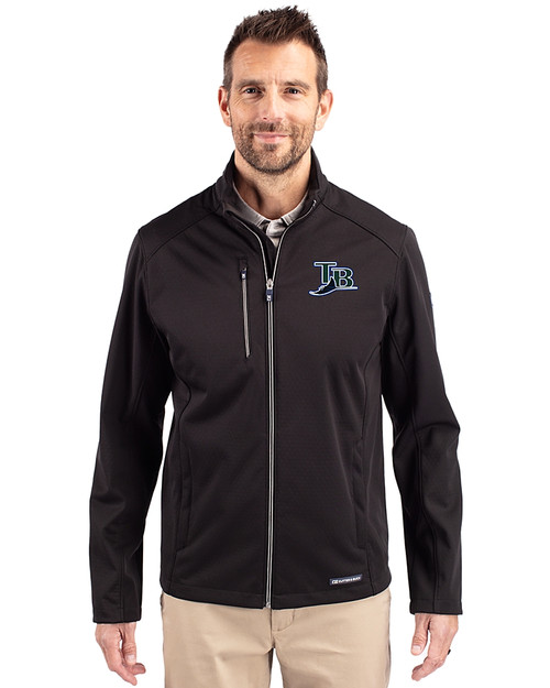 Tampa Bay Rays Cooperstown Cutter & Buck Evoke Softshell Recycled Full Zip Mens Jacket Black Front