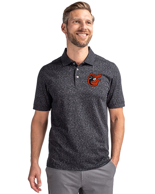 Baltimore Orioles Cooperstown Cutter & Buck Advantage Tri-Blend Space Dye Mens Big and Tall Polo Dark Black Front