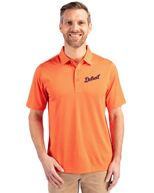 Detroit Tigers Cooperstown Cutter & Buck Forge Pencil Stripe Stretch Mens Big and Tall Polo College Orange Front