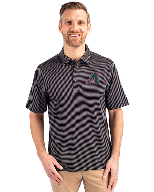 Arizona Diamondbacks Cooperstown Cutter & Buck Forge Pencil Stripe Stretch Mens Big and Tall Polo Black Front