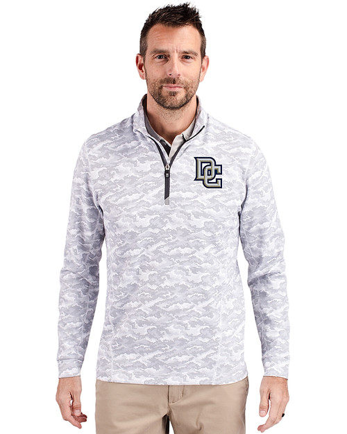 Washington Nationals Cooperstown Cutter & Buck Traverse Stretch Eco Camo Print Quarter Zip Mens Big and Tall Pullover Charcoal Front