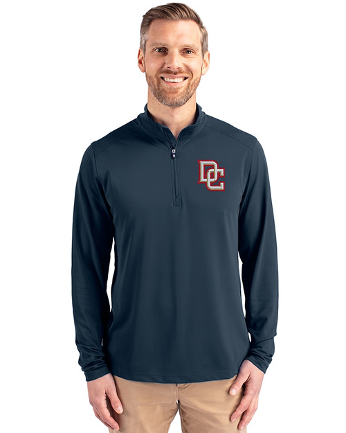Washington Nationals Cooperstown Cutter & Buck Virtue Eco Pique Recycled Quarter Zip Mens Big & Tall Pullover Navy Blue Front