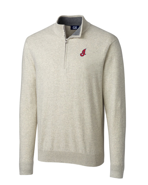 Cleveland Indians Cooperstown Cutter & Buck Lakemont Tri-Blend Mens Big and Tall Quarter Zip Pullover Sweater OMH_MANN_HG 1