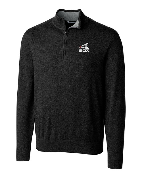 Chicago White Sox Cooperstown Cutter & Buck Lakemont Tri-Blend Mens Big and Tall Quarter Zip Pullover Sweater Black Mannequin
