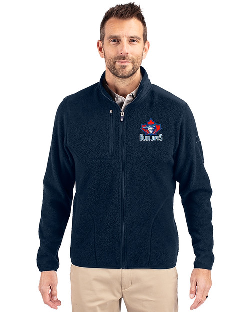 Toronto Blue Jays Cooperstown Cutter & Buck Cascade Eco Sherpa Mens Big & Tall Fleece Jacket Navy Blue Front