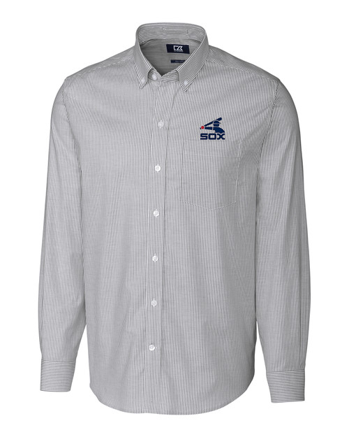 Chicago White Sox Cooperstown Cutter & Buck Stretch Oxford Stripe Mens Big and Tall Long Sleeve Dress Shirt CC_MANN_HG 1