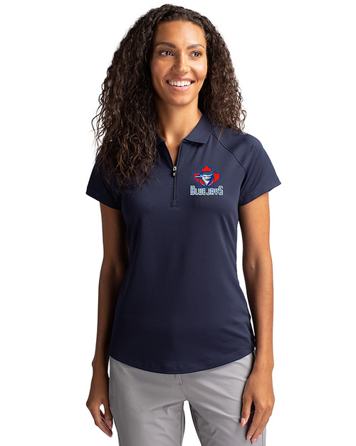 Toronto Blue Jays Cooperstown Cutter & Buck Forge Stretch Womens Short Sleeve Polo Liberty Navy Front