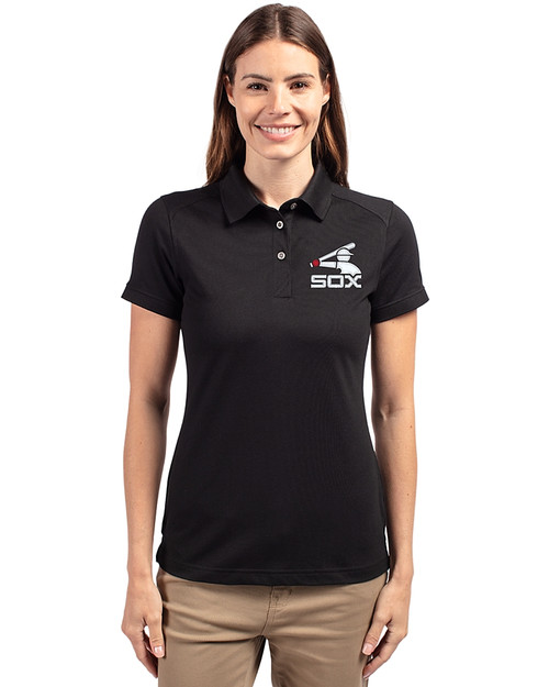 Chicago White Sox Cooperstown Cutter & Buck Advantage Eco Tri-Blend Pique Womens Polo Black Front