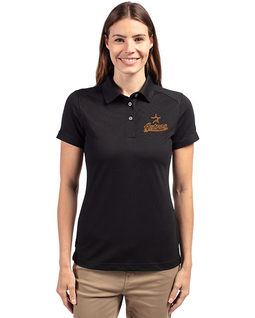 Houston Astros Cooperstown Cutter & Buck Advantage Eco Tri-Blend Pique Womens Polo Black Front