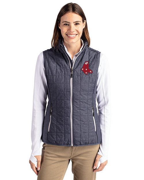 Boston Red Sox Cooperstown Cutter & Buck Rainier PrimaLoft® Womens Eco Insulated Full Zip Puffer Vest Anthracite Melange Front