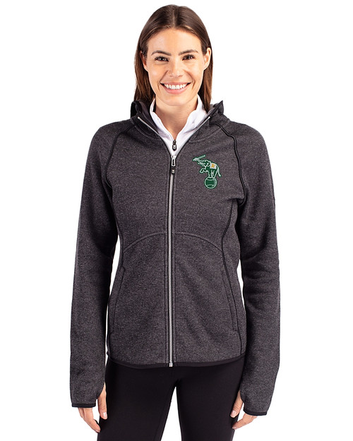 Athletics Cooperstown Cutter & Buck Mainsail Full Zip Hooded Womens Jacket Charcoal Heather Front
