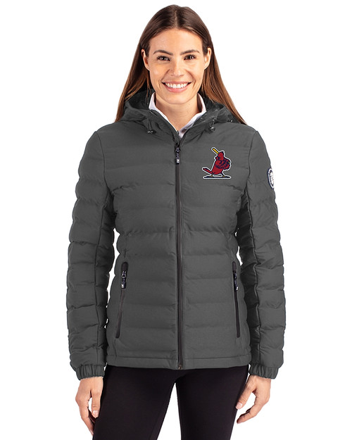 St. Louis Cardinals Cooperstown Cutter & Buck Mission Ridge Repreve® Eco Insulated Womens Puffer Jacket Elemental Grey Front