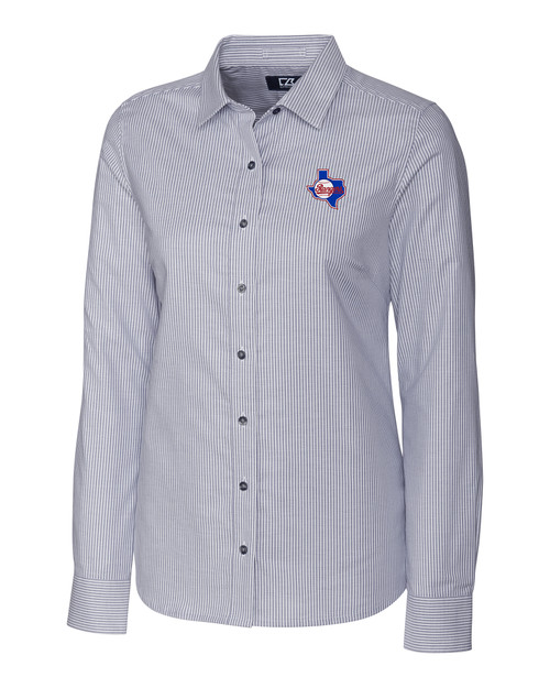 Texas Rangers Cooperstown Cutter & Buck Stretch Oxford Stripe Womens Long Sleeve Dress Shirt CC_MANN_HG 1