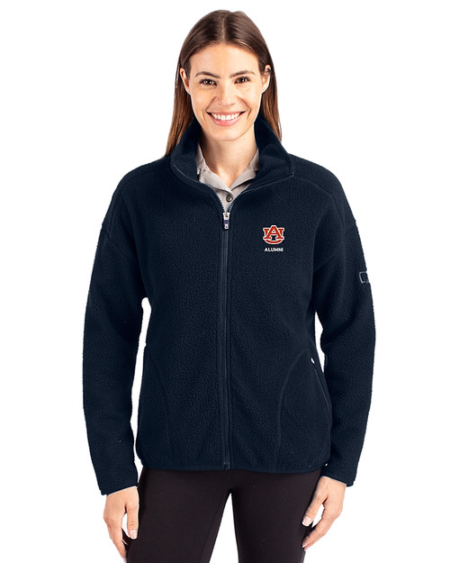 Auburn Tigers Alumni Cutter & Buck Cascade Eco Fleece Womens Full Zip Jacket Navy Blue Front