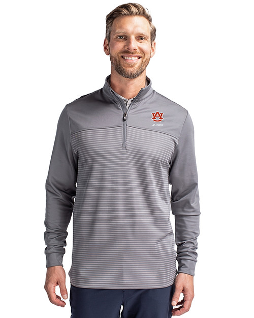 Auburn Tigers Alumni Cutter & Buck Traverse Stretch Eco Stripe Quarter Zip Mens Pullover Elemental Grey Front