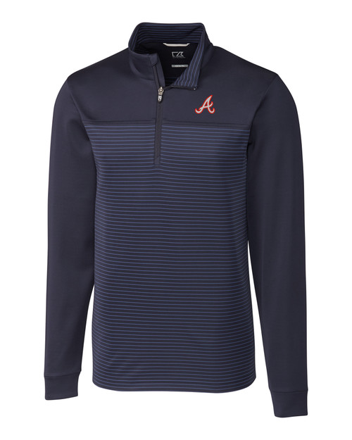 Atlanta Braves Cooperstown Cutter & Buck Traverse Stripe Stretch Quarter Zip Mens Pullover LYN_MANN_HG 1