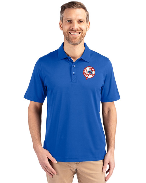 New York Yankees Cooperstown Cutter & Buck Forge Stretch Mens Polo Chelan Blue Front