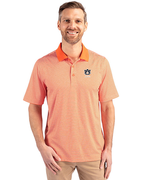 Auburn Tigers Alumni Cutter & Buck Forge Tonal Stripe Stretch Mens Polo College Orange Front
