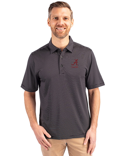 Alabama Crimson Tide Alumni Cutter & Buck Forge Pencil Stripe Stretch Mens Polo Black Front