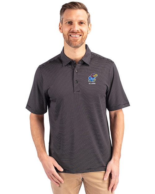 Kansas Jayhawks Alumni Cutter & Buck Forge Pencil Stripe Stretch Mens Polo Black Front