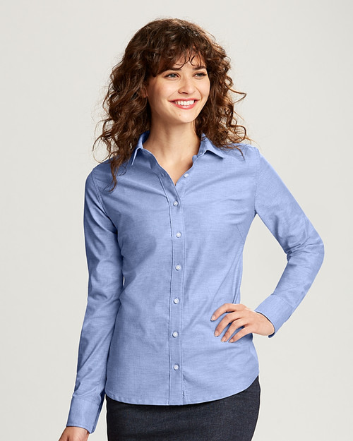 Women's Cutter & Buck Light Blue Los Angeles Dodgers Americana Logo Oxford Stretch Long Sleeve Button-Up Shirt Size: Small