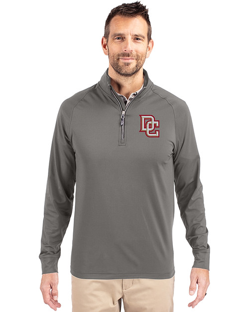 Washington Nationals Cooperstown Cutter & Buck Adapt Eco Knit Stretch Recycled Mens Quarter Zip Pullover Elemental Grey Front