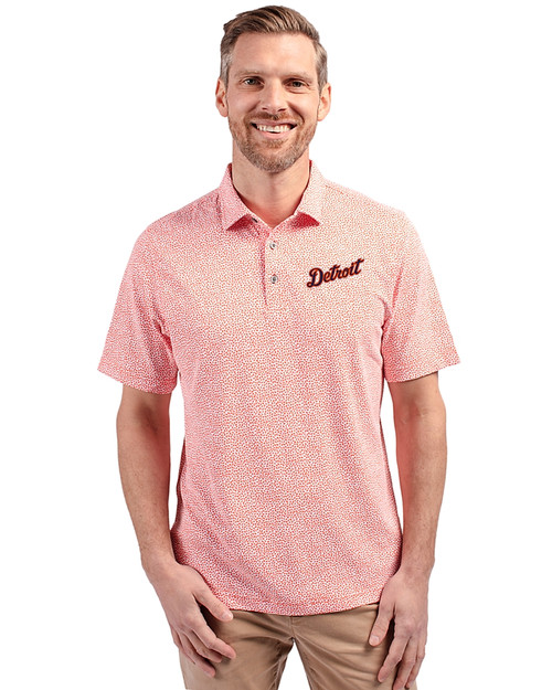 Detroit Tigers Cooperstown Cutter & Buck Virtue Eco Pique Botanical Print Recycled Mens Polo College Orange Front