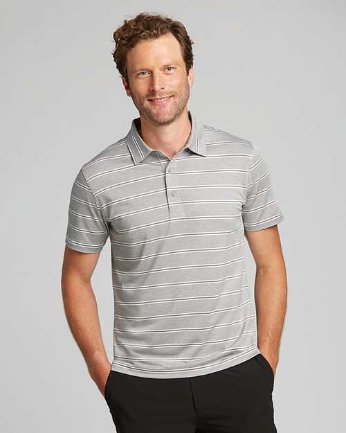 Cutter & Buck Forge Polo Heather Stripe Tailored fit Polished Medium Gray Front