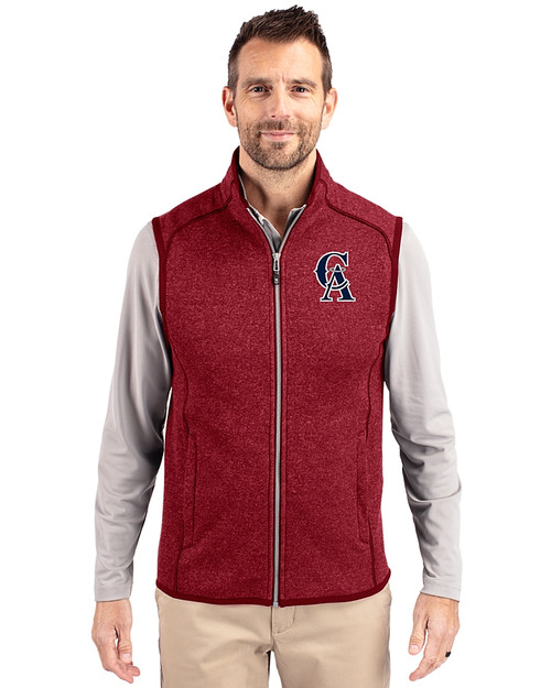 Los Angeles Angels Cooperstown Cutter & Buck Mainsail Sweater-Knit Mens Full Zip Vest Cardinal Red Heather Front