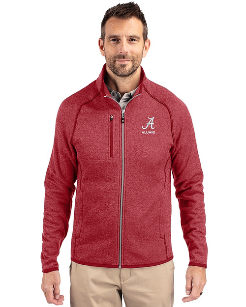 Alabama Crimson Tide Alumni Cutter & Buck Mainsail Sweater-Knit Mens Full Zip Jacket Cardinal Red Heather Front