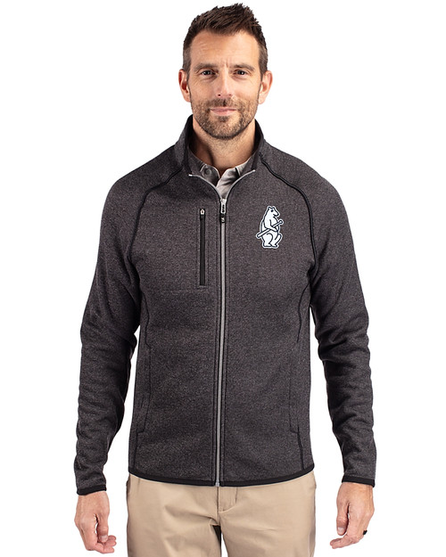 Chicago Cubs Cooperstown Cutter & Buck Mainsail Sweater-Knit Mens Full Zip Jacket Charcoal Heather Front