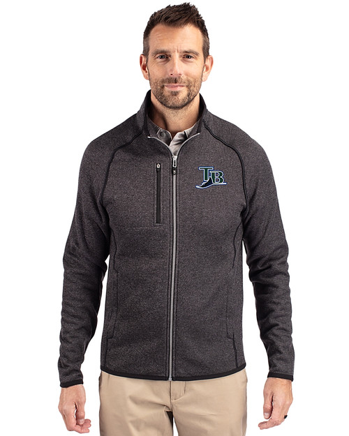 Tampa Bay Rays Cooperstown Cutter & Buck Mainsail Sweater-Knit Mens Full Zip Jacket Charcoal Heather Front