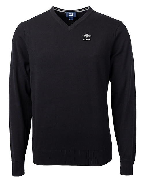 Arkansas Razorbacks Alumni Cutter & Buck Lakemont Tri-Blend Mens V-Neck Pullover Sweater Black Mannequin