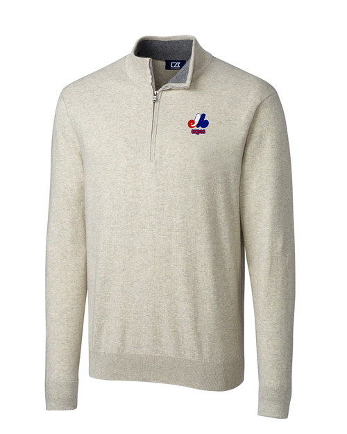 Montreal Expos Cooperstown Cutter & Buck Lakemont Tri-Blend Mens Quarter Zip Pullover Sweater OMH_MANN_HG 1