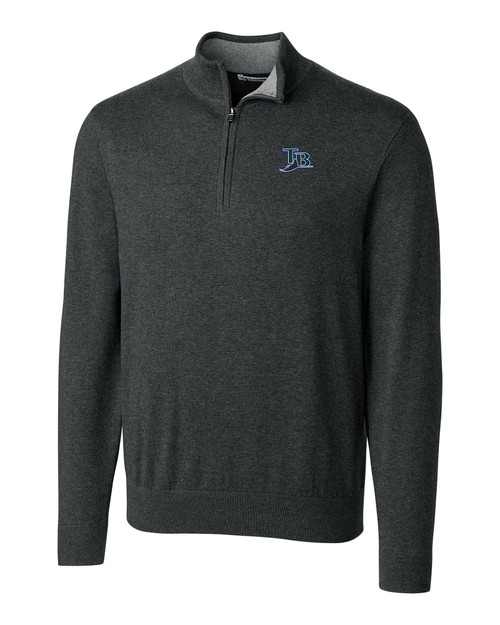 Tampa Bay Rays Cooperstown Cutter & Buck Lakemont Tri-Blend Mens Quarter Zip Pullover Sweater CCH_MANN_HG 1