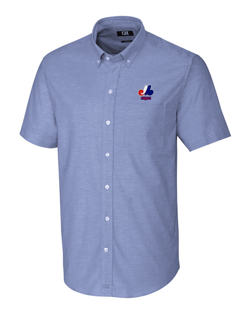 Montreal Expos Cooperstown Cutter & Buck Stretch Oxford Mens Short Sleeve Dress Shirt FB_MANN_HG 1