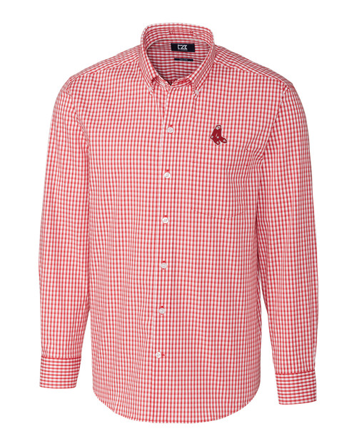 Boston Red Sox Cooperstown Cutter & Buck Easy Care Stretch Gingham Mens Long Sleeve Dress Shirt CDR_MANN_HG 1