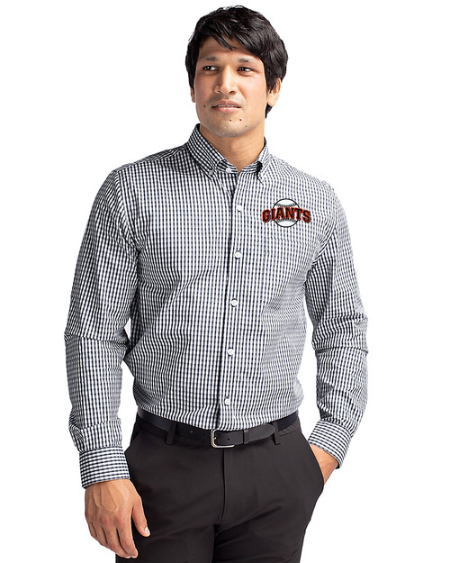 San Francisco Giants Cooperstown Cutter & Buck Easy Care Stretch Gingham Mens Long Sleeve Dress Shirt Charcoal Front