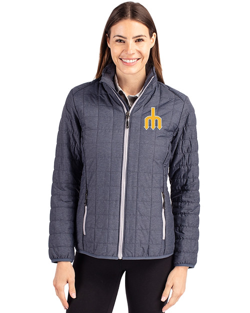 Seattle Mariners Cooperstown Cutter & Buck Rainier PrimaLoft®  Womens Eco Insulated Full Zip Puffer Jacket Anthracite Melange Front