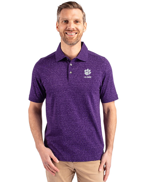 Clemson Tigers Alumni Cutter & Buck Advantage Tri-Blend Space Dye Mens Polo Dark College Purple Front