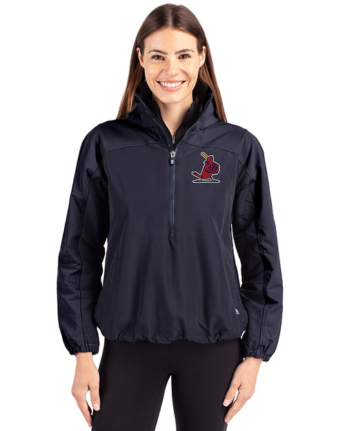 St. Louis Cardinals Cooperstown Cutter & Buck Charter Eco Recycled Womens Anorak Jacket Navy Blue Front