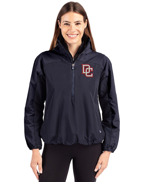 Washington Nationals Cooperstown Cutter & Buck Charter Eco Recycled Womens Anorak Jacket Navy Blue Front