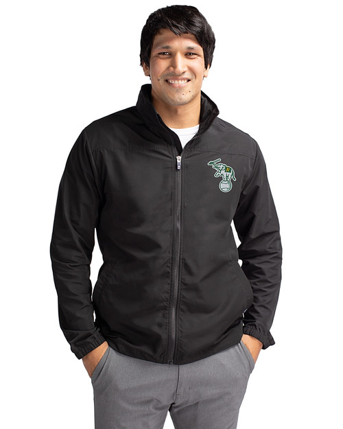 Athletics Cooperstown Cutter & Buck Charter Eco Recycled Mens Full-Zip Jacket Black Front